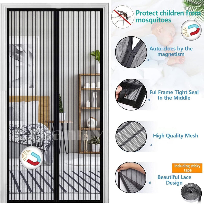Magnetisch vliegengaas voor deur, insectenwerend, magnetisch muggennet, automatisch gesloten, anti-muggengordijn voor balkon- en terrasdeur, zwart A, 70 x 200 cm
