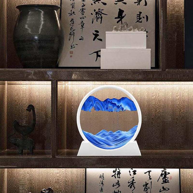 Zandfoto's voor draaien, 3D Zandloper - Zandfoto Geschenken Zandloper Decoratie 3D Zandloper Diepzee Zand Landschap Esthetisch voor Kantoor Woonkamer Bureau Volwassenen Kinderen (Blauw, 7 inch)