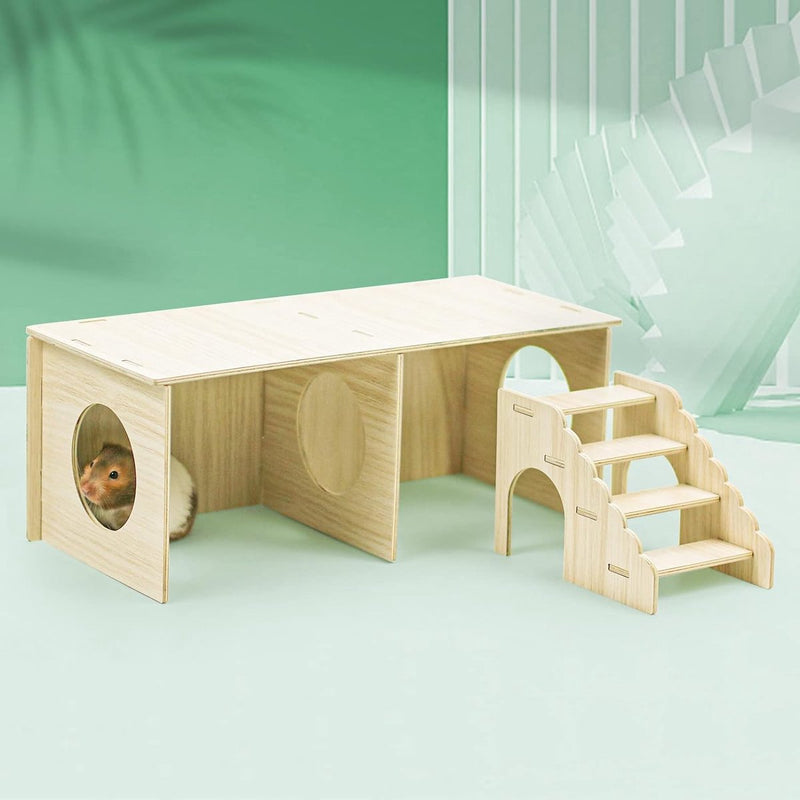 Hamsterhuis, houten verstopplaats met ladder, doe-het-zelf speelgoed, kooi, decoratie, accessoires voor zeevarken, dwerghamsters, goudhamsters en gerbils
