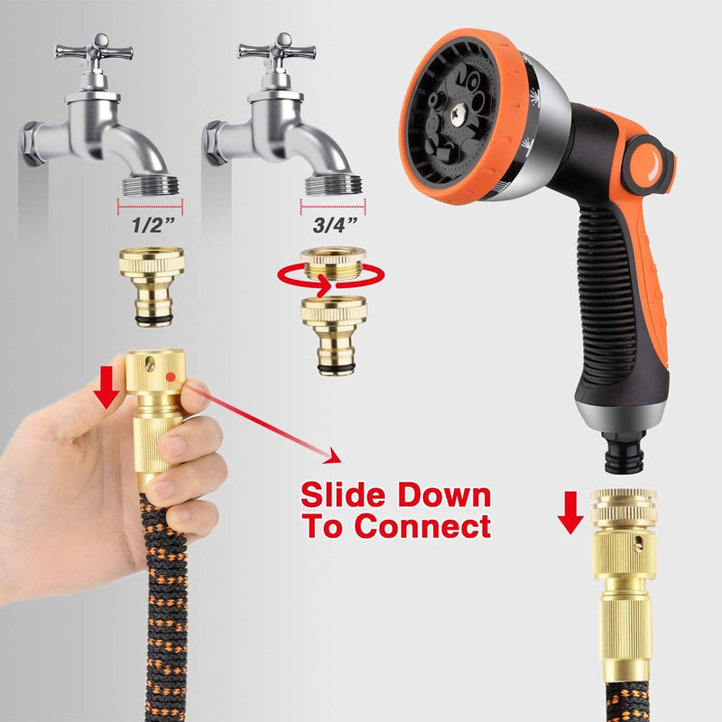 Flexibele tuinslang 30 m, robuuste 3-laags latex waterslang, 3/4" en 1/2" metalen aansluitingen, 3450D stof, knikvrij, spray met 10 functies