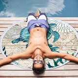 Ronde strandhanddoek, microvezel strandhanddoek XXL, zeeschildpad badhanddoek, groot 150 cm, voor stranddeken, yogamat, handdoeken met kwastjes, (blauw-schildpad 1)