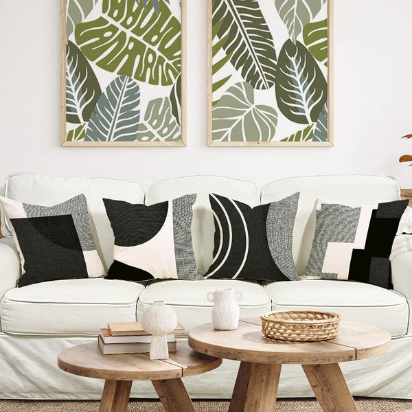 Kussensloop 40 x 40 cm, A083-16, set van 4 stuks, outdoor, sierkussen, linnen, geometrisch patroon, kussenhoezen voor bank, woonkamer, sierkussen, 40 x 40 cm