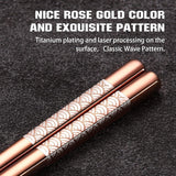 Metalen eetstokjes herbruikbaar 2 paar titanium roestvrijstalen eetstokjes met houder, vaatwasmachinebestendig, lichte eetstokjes in Japanse stijl, cadeauset (roségoud)