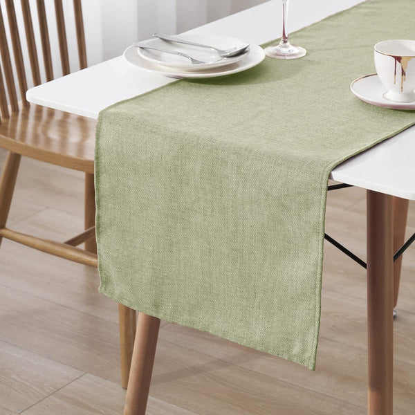 Tafelloper waterafstotende linnenlook | Vlekbescherming, wasbaar | Als tuintafelkleed buiten voor eettafel | Groen - 40x140 cm