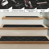 Set van 15 trapmatten, voor binnen, 76 x 20 cm, zwart, rechthoekig, trapmatten, zelfklevend, grijs, traptapijt, antislip, traptapijt voor kinderen, ouderen en honden