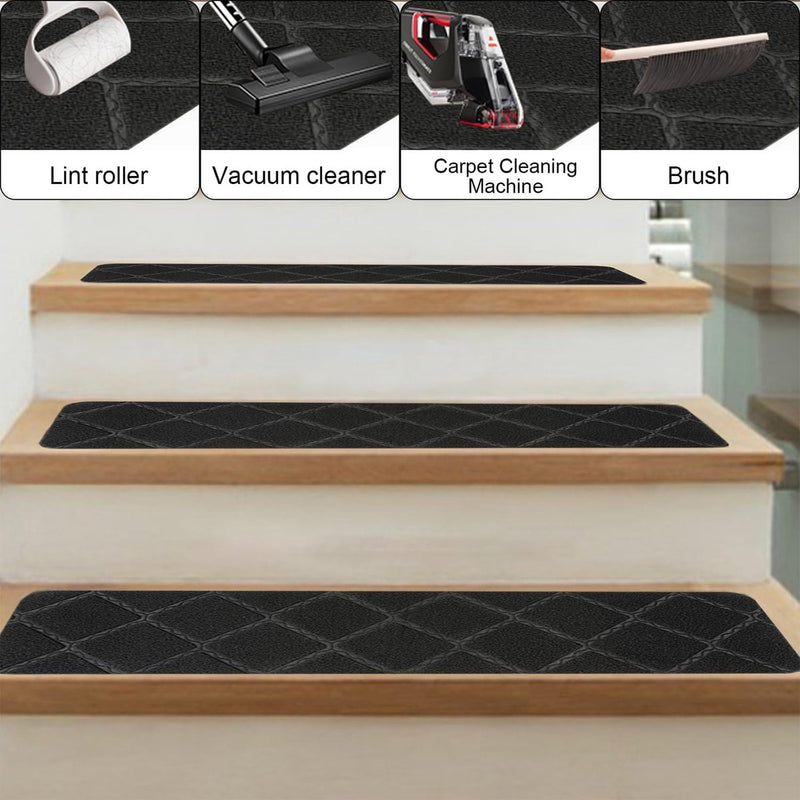 Set van 15 trapmatten, voor binnen, 76 x 20 cm, zwart, rechthoekig, trapmatten, zelfklevend, grijs, traptapijt, antislip, traptapijt voor kinderen, ouderen en honden