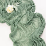 Tafelloper saliegroen, 3 stuks, 90 x 400 cm tafelloper, groene tafelloper van gaas, boho tafelkleed voor bruiloft, feest, bruidsdouche, tafeldecoratie (3, tafelloper salie)
