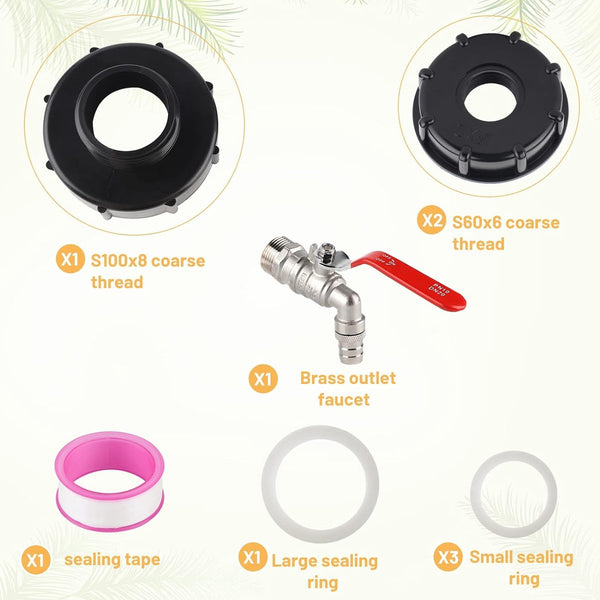 Aftapkraan IBC Tank Accessoires Watertank S100x8/S60x6 Grove Draad IBC Adapter Kogelkraan 3/4 inch Slang Aansluiting Kraan Adapter Tuinslang voor IBC-container, Regenton