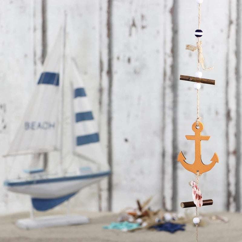 3 x hangdecoratie maritiem - decoratie om op te hangen - stuurwiel, anker en vissen van hout met schelpen - hangdecoratie (3 stuks - 100 cm)