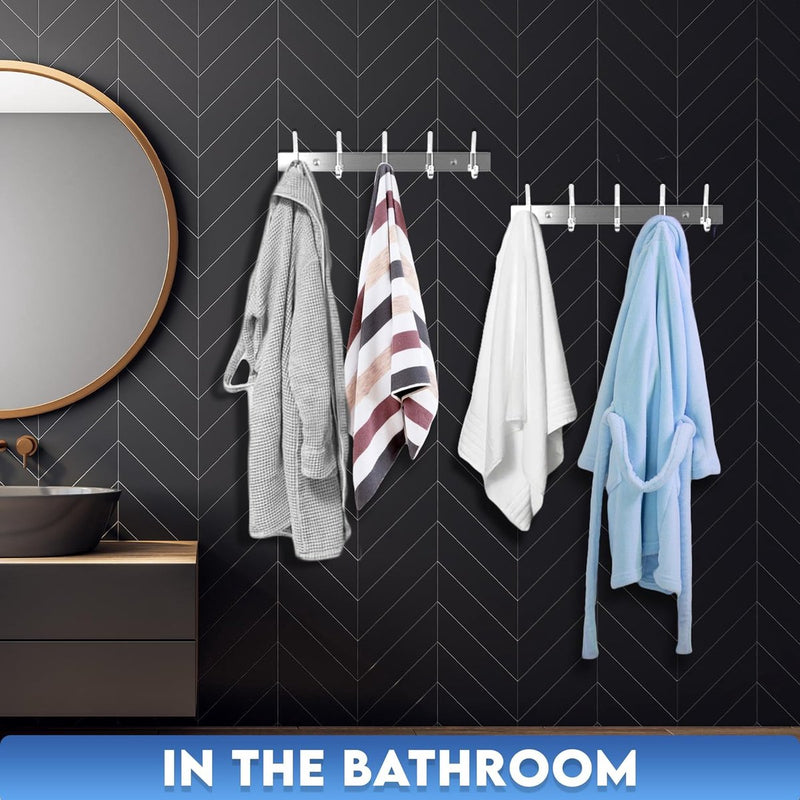 Wandkapstokken, roestvrij staal (2 stuks), zware kapstokken, wandhaken, wandkapstok, haakrail (zilver J modern)