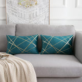 Set van 2 fluwelen kussenslopen, 30 x 50 cm, blauw-groen, geometrie, bronzen, sierkussen, kussenovertrek, bankkussen, decoratieve kussens, voor buiten, sierkussen, overtrek voor slaapkamer, bank, bed