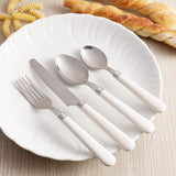 Bestekset voor 6 personen, 24-delige bestekset van roestvrij staal, bestek met kunststof handvat inclusief mes, vork, lepel voor thee of dessert, vaatwasmachinebestendig (wit)