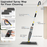 Vloerwisser met sproeifunctie, 500 ml navulbare watertank, sproeiwisser voor snelle reiniging met 3 wasbare microvezelhoezen, grijs sproeimop