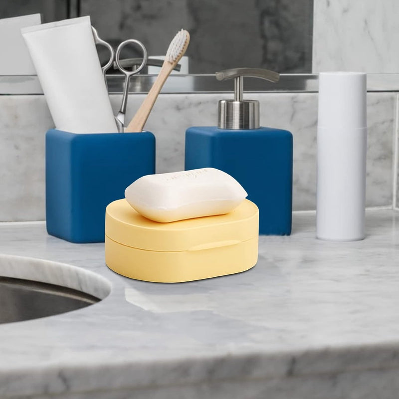 4 stuks waterdichte zeepbakjes met deksel, draagbare reiszeepdoos, kleurrijke creatieve zeepdoos, kunststof zeepbox voor zakenreizen, toerisme, fitnessstudio, zwembad, geel, roze, blauw, groen