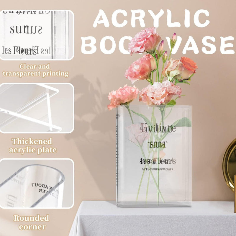 Vaas, tulpenvaas, boekenvaas, acryl, boekbloemenvaas, transparant, doorzichtige handgemaakte vaas voor bloemstukken, woondecoratie