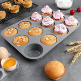 siliconen muffinvorm, 12 holtes, antiaanbaklaag siliconen bakvorm, siliconen cupcakevorm, siliconen mal (12 holtes, siliconen grijs)