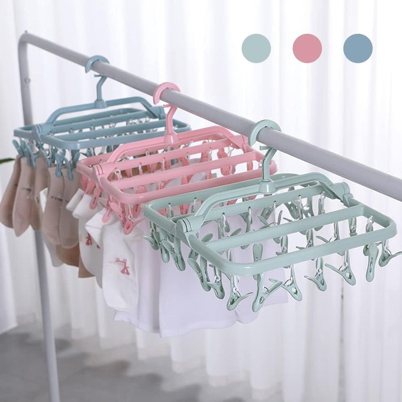 Sokkendroger, wasrek, opvouwbare wasdroger met 32 klemmen, winddichte kleerhanger, ruimtebesparend hangdroger, voor ondergoed, sokken, handdoeken, babykleding