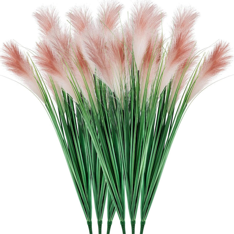 Kunstmatige hoge grasplant met rietbloemen, 6 stuks 80㎝/32 inch Kunstmatig pampasgras Uiengras Groene vloerplanten Deurdecoratie voor woonkamer Badkamer Tuin (roze)