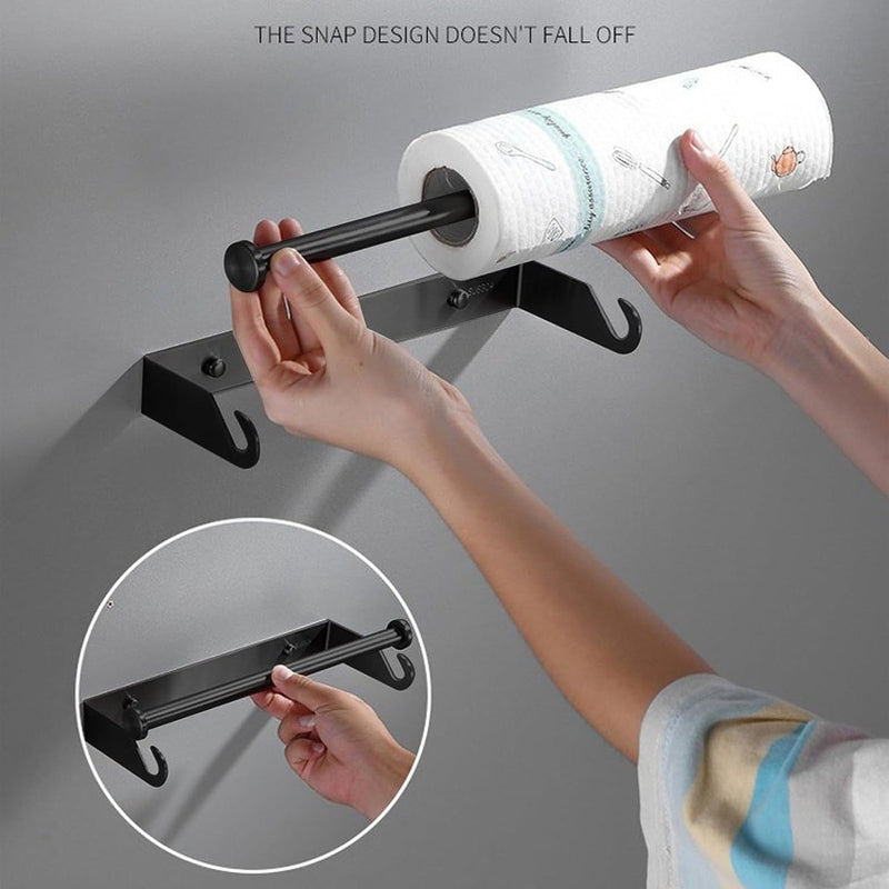 Keukenrolhouder, keukenrolhouder, wandmontage, papierrolhouder, wandrolhouder, RVS keukenrollen voor keukenrolhouder voor keuken, kast, badkamer (zwart 27 cm)
