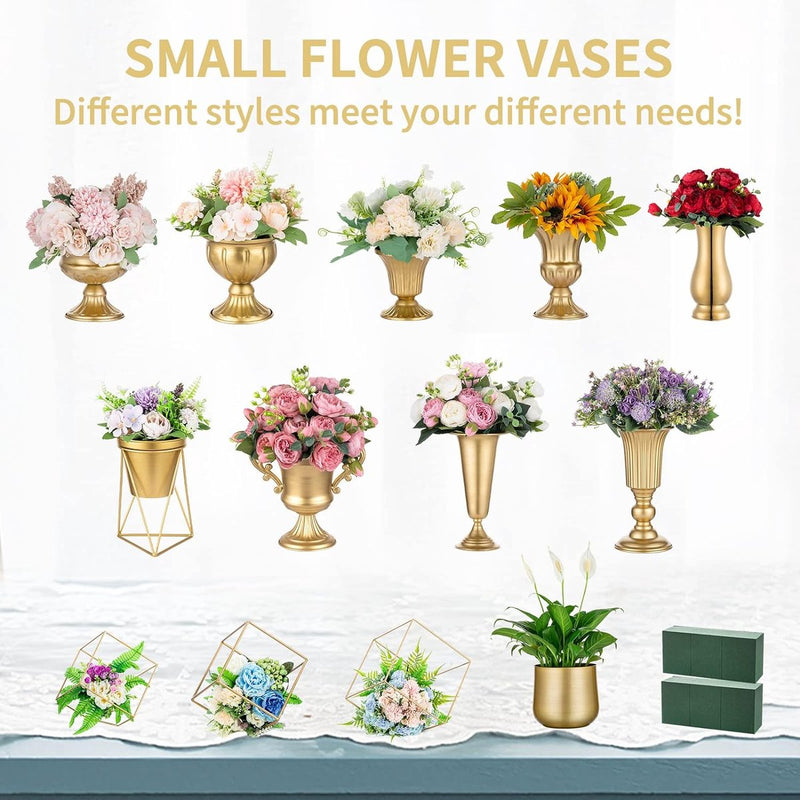 Witte vaas voor bruiloftsdecoraties, 2 stuks, 16,4 cm hoog, metalen bloemen, trompetvazen, middenstukken voor bruiloftstafels, kleine urnplantenbak voor verjaardagsfeestje, woonkamerdecoraties