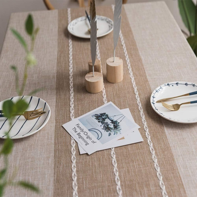 Katoenen linnen tafelkleed voor vierkante tafels solide rasterborduurwerk tafelkleed voor keuken eettafel decoratie (kaki, 140 x 140 cm)