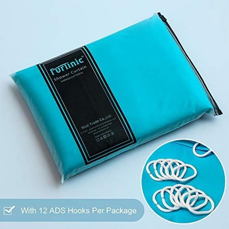Douchegordijn, 120 x 180 cm, textiel, badgordijn van polyester, schimmelbestendig, waterafstotend, wasbaar, aquamarijn, met 8 douchegordijnringen
