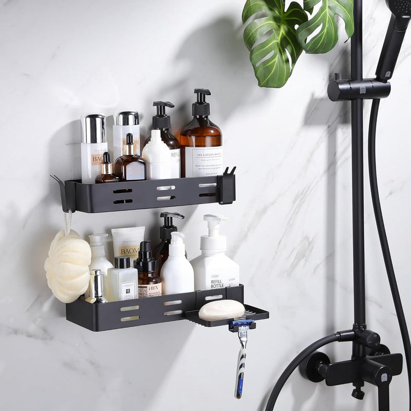 Doucheplank, zonder boren, doucheplank, zwart, shampoohouder voor douche, douchemand, roestvrij staal, 3 stuks