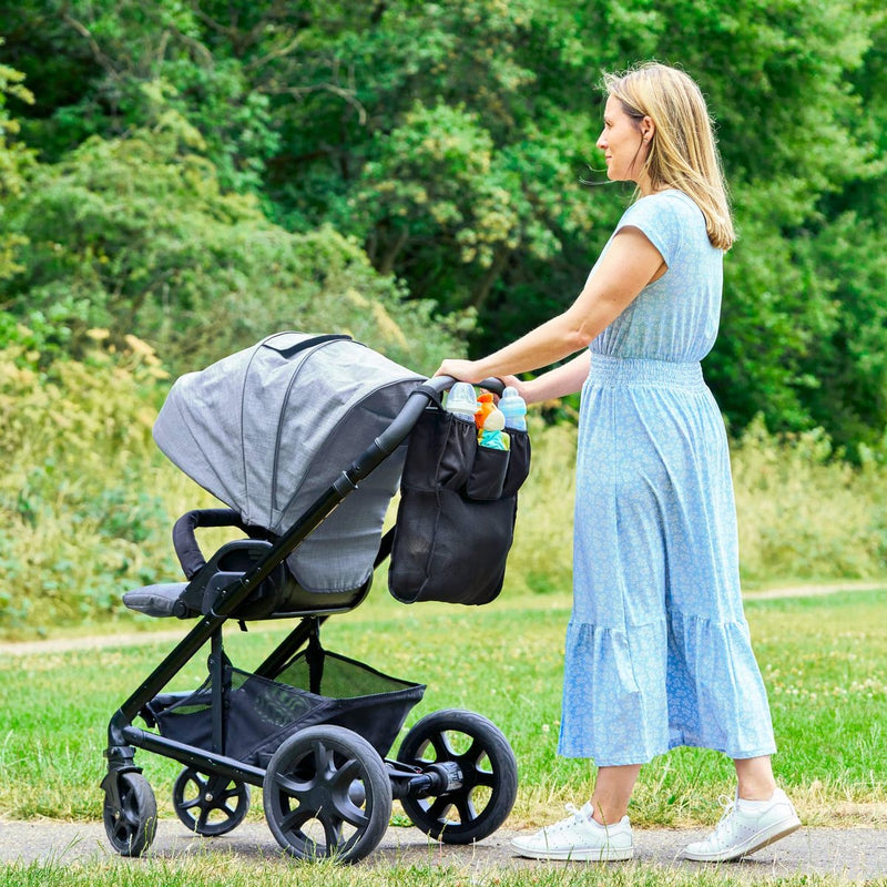 Slimline Buggy en kinderwagen organizer met boodschappennet. Uniforme pasvorm & waterdicht PLUS 2 kinderwagenclips gratis. Onmisbare kinderwagenaccessoires