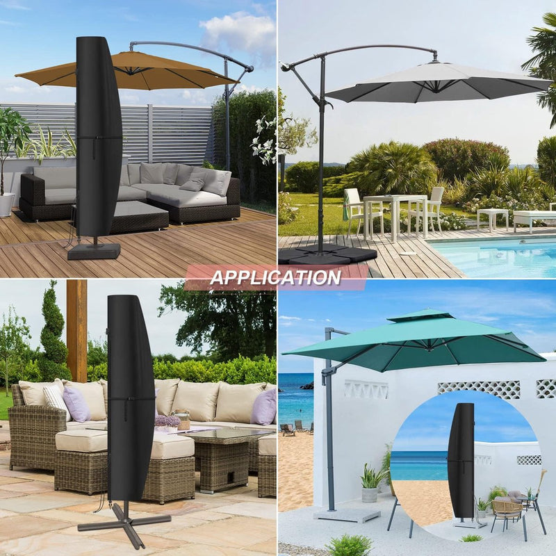 Parasolbeschermhoes, grote vrijdragende parasolhoes met paal, beschermhoes voor parasols, 4-5 m vrijdragende parasolhoes, waterdicht, winddicht, sneeuwbestendig en uv-bestendig, 280 x 40/81/50 cm