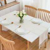 Tafelloper, beige boho polyester geurloze tafelloper, landelijke tafelloper met kwastjes 228 x 32 cm – beige crème