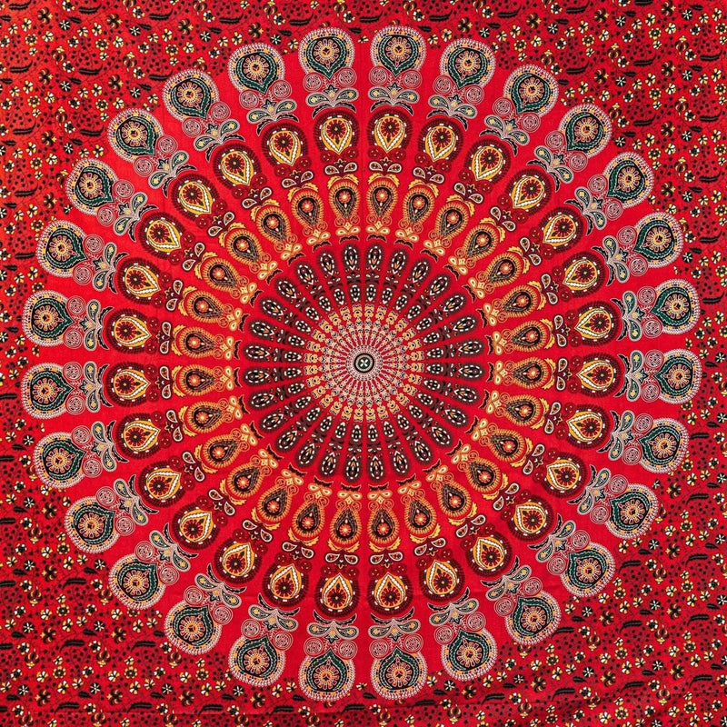 Mandala Wandtapijt - Wall Art Hanging - Sprei van katoenen wandtapijt voor woonkamer, slaapkamer thuis - esthetische wanddoek voor op het strand of thuis (TD_01_rood)
