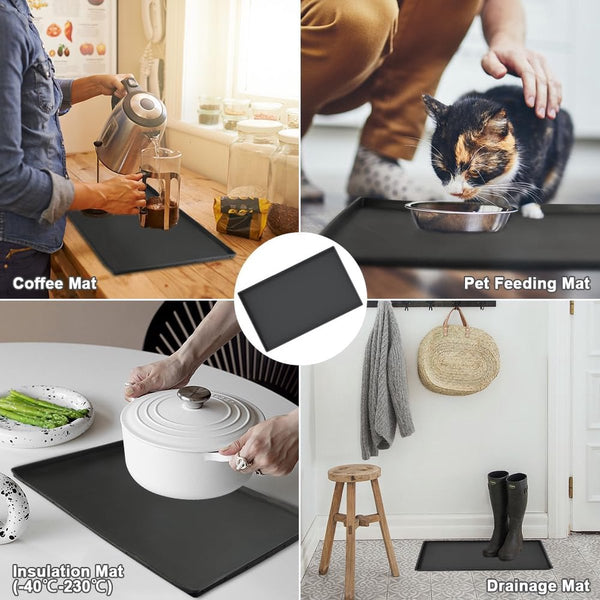 Siliconen mat, koffiezetapparaat, 46 x 28 cm, antislip, waterdichte onderlegger voor koffiezetapparaat, zwart mat koffiezetapparaat voor friteuse, oven, staande mixer, broodrooster, sapcentrifuge