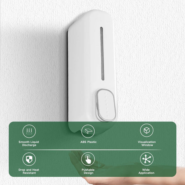 Aan de muur gemonteerde zeepdispenser 300 ml, boorvrij, met lijm, handmatige vloeibare zeepdoos, douche, shampoo, spoeling, dispenser voor toilet, badkamer, hotelkeuken (wit)