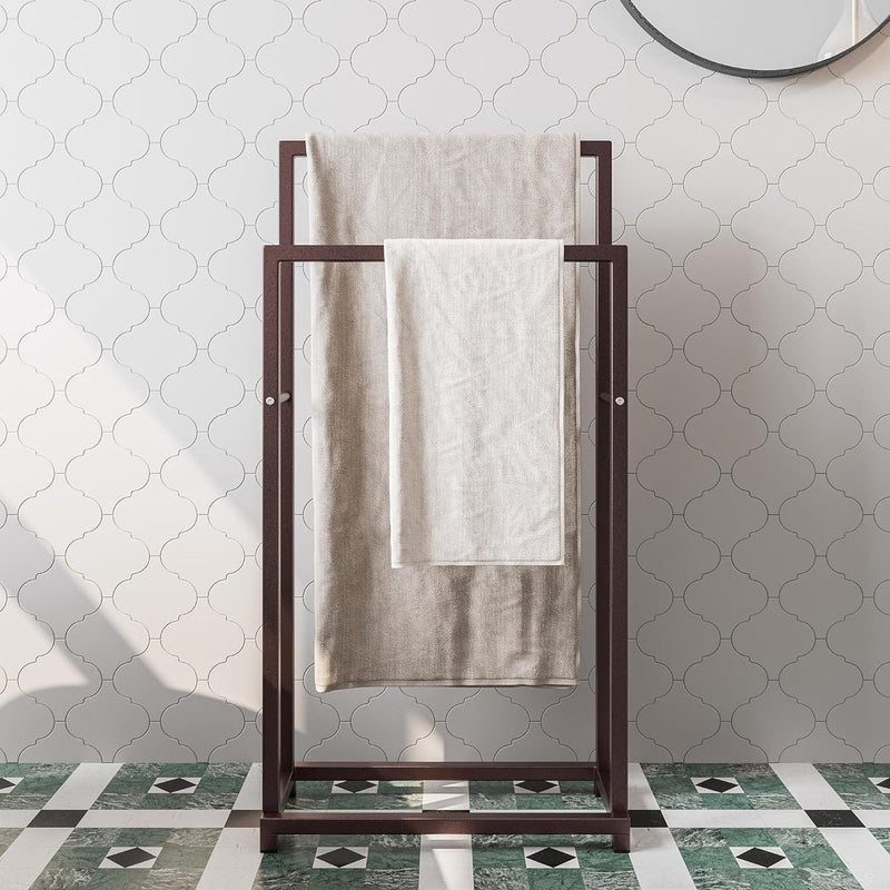 Handdoekenrek, handdoekenrek vrijstaand met 2 handdoekstangen, badkamer badhanddoekhouder staal, badkamer handdoekhouder, brons