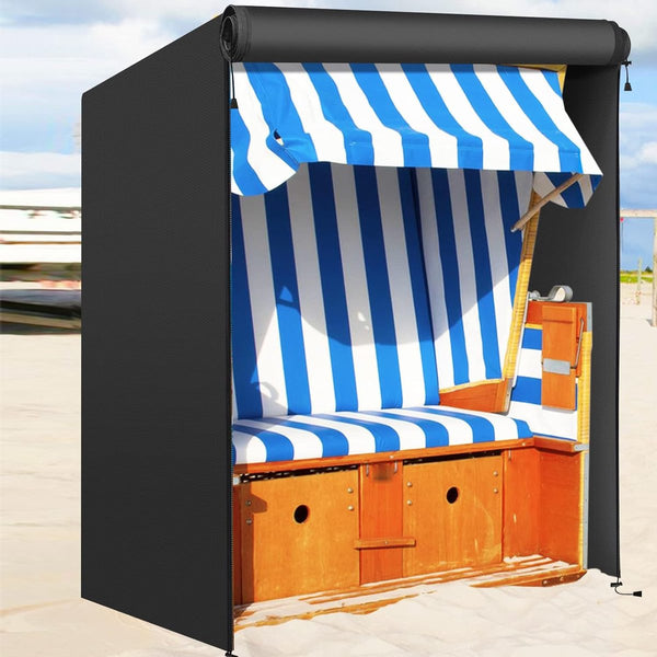 Beschermhoes voor strandstoel, winterbestendig, van 600D Oxford-weefsel, 135 x 105 x 175/140 cm, winddicht, afdekking met ritssluiting, scheurvast en uv-bestendig, waterdicht, zwart