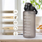 Drinkfles van 2 liter, BPA-vrije sportdrankkan met tijdmarkering en slotdeksel, 2000 ml, lekvrije motiverende waterfles met rietje, draagbaar handvat, roze drinkfles