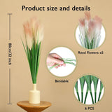 Kunstmatige hoge grasplant met rietbloemen, 6 stuks 80㎝/32 inch Kunstmatig pampasgras Uiengras Groene vloerplanten Deurdecoratie voor woonkamer Badkamer Tuin (roze)