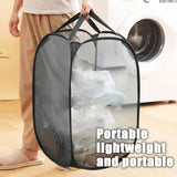 2 stuks opvouwbare wasmandset, pop-up 75 liter, wasmand, opvouwbaar, met zijzak, wasverzamelaar met handgrepen, wasmand voor bijkeuken, netjes opbergen van kleding (zwart)