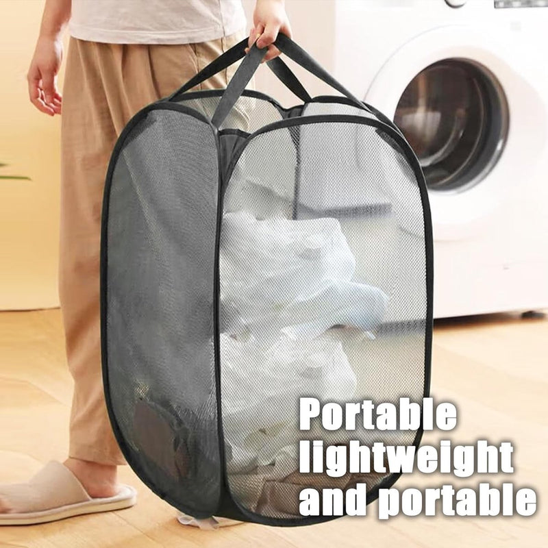 2 stuks opvouwbare wasmandset, pop-up 75 liter, wasmand, opvouwbaar, met zijzak, wasverzamelaar met handgrepen, wasmand voor bijkeuken, netjes opbergen van kleding (zwart)
