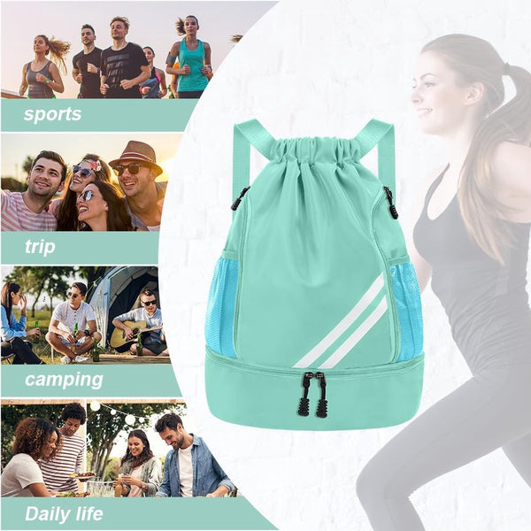 Modieuze sportrugzakken, gymtas, grote capaciteit trekkoord, sporttas, gymtas, waterdichte sporttas, gymtas met waterflessen, netvakken, voor volwassenen en jongeren