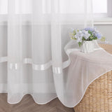 Voile gordijn sjaal transparant gordijn met satijnen lint plooiband H/B 170/300 cm wit