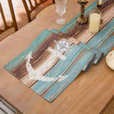 Tafelloper groen tafelloper lente zomer nautisch anker linnen tafelmatten retro rustieke schuur houtstructuur keuken eettafel decoratie tafelloper modern voor feest 40 x 140 cm