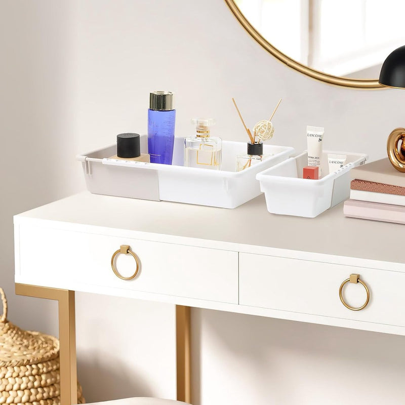 Set van 5 kledingkastorganizerladen, opvouwbare ladeorganizerkleding, organizersysteemgarderobe voor make-up, bureau, kantoor, badkamer, badkamer, melkwit