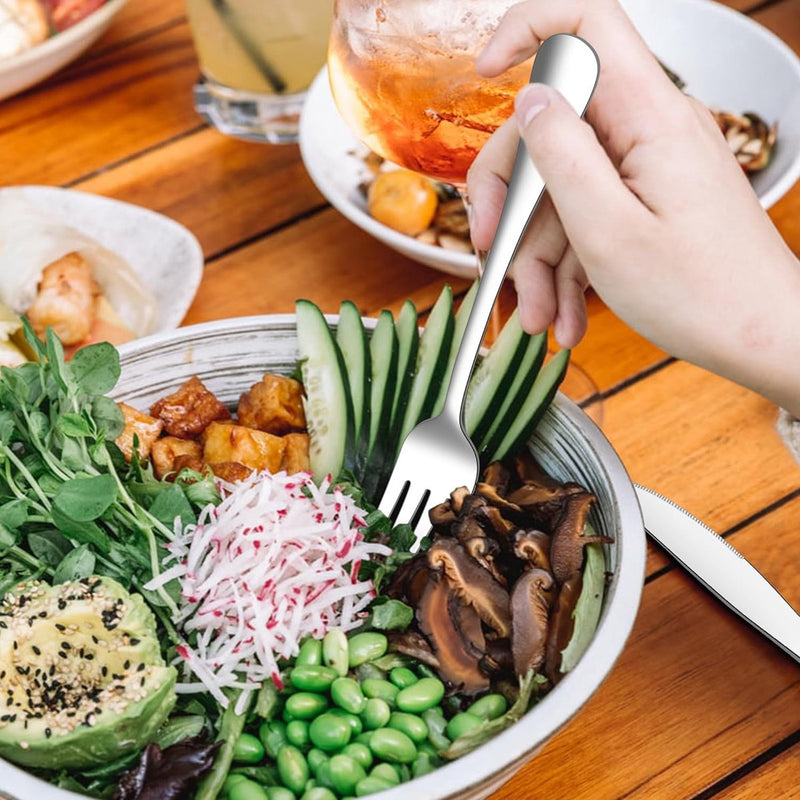 Steakbestekset, 12-delige roestvrijstalen tafelmessen en tafelvorken, steakbestekset voor 6 personen, messen en vorken, set voor huis/restaurant, hoogglans gepolijst en vaatwasmachinebestendig