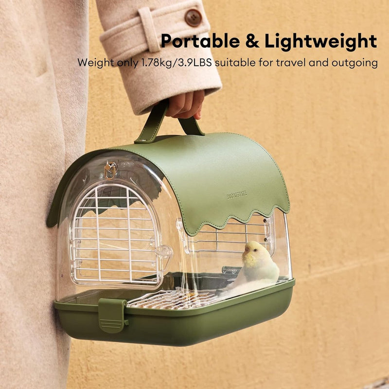 Vogeltransportrugzak met zitstang, reisvogelkooitas, licht met schaduwafdekking, kijkvenster voor papegaaien, kleine valkparkieten en andere vogels van vergelijkbare grootte (groen)
