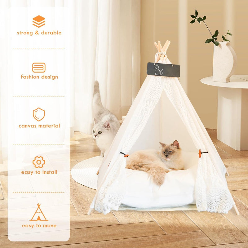 Tipi-tent Hond, Tipi-tent voor huisdieren Hondentent Kattentent Huisdierententen Huizen Huisdier-tipi met kussen Afneembaar en wasbaar Huisdierbed 50 x 50 x 60 cm