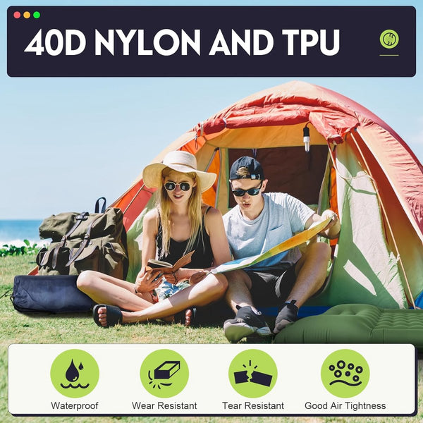 Reis-isomat, luchtmatras, zelfopblazend, verdikte opblaasbare isomat, camping met voetpers, pomp, opblaasbaar luchtmatras, ultralicht, isolatiemat met hoofdkussen, oogmasker, oordopjes