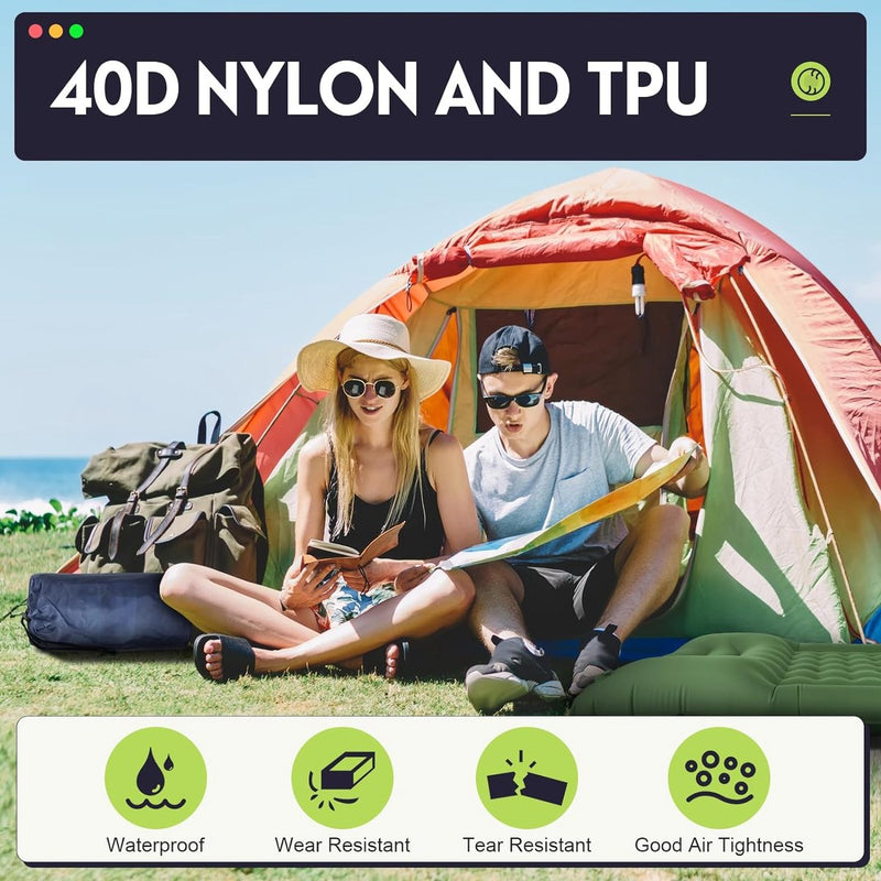 Reis-isomat, luchtmatras, zelfopblazend, verdikte opblaasbare isomat, camping met voetpers, pomp, opblaasbaar luchtmatras, ultralicht, isolatiemat met hoofdkussen, oogmasker, oordopjes