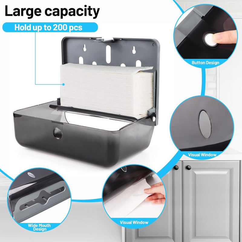 Papieren handdoekdispenser zonder boren, badkamerpapierdispenser, handdoekdispenser, wandgemonteerde handdoekdispenser voor C-, Z- of vouwpapierhanddoeken