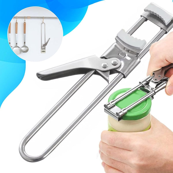 roestvrijstalen dekselopener, 2 stuks, roestvrij staal, instelbare multifunctionele blikopener, antislip, voor senioren, werkbesparende blikopener voor senioren, artritis (zilver)